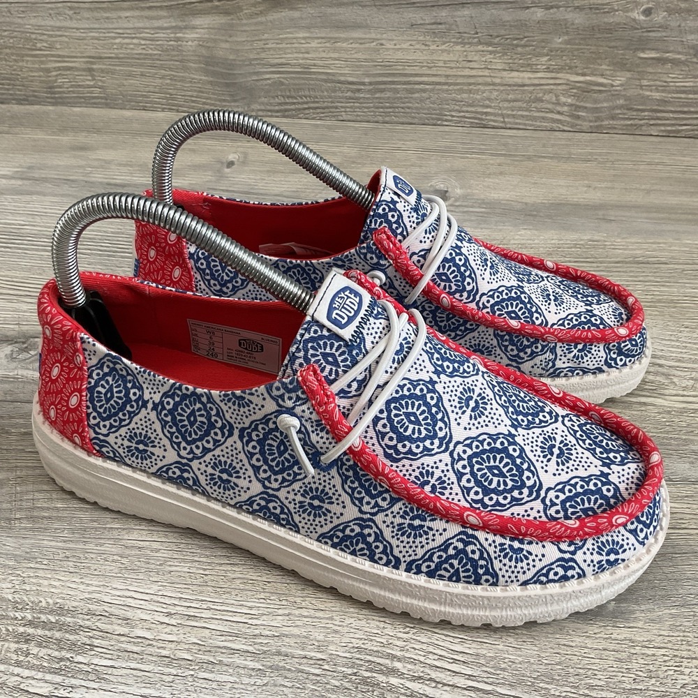 Hey Dude Wendy Shoes Womens Size 8 Red Blue Americana Bandana